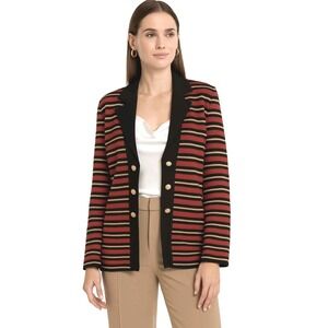 Exclusively Misook Blazer‎ Sz Large Red Black Gold Stripe Career Elegant Jacket